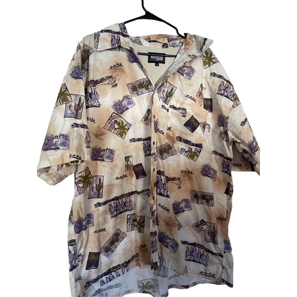 Resistol Rodeo Gear Mens Multi Color Graphic Print Button Up Short Sleeve Sz XL